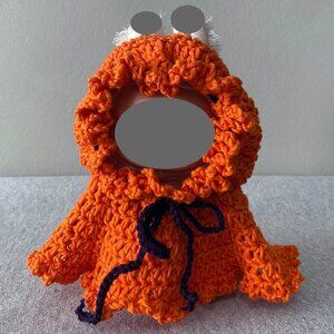Handmade Crochet Orange Purple Hooded Cloak Outfit for 17cm Doll 1-Piece Set